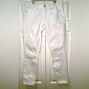 Lilly Pulitzer South Ocean Skinny Crop White embroidered Jeans Size 4